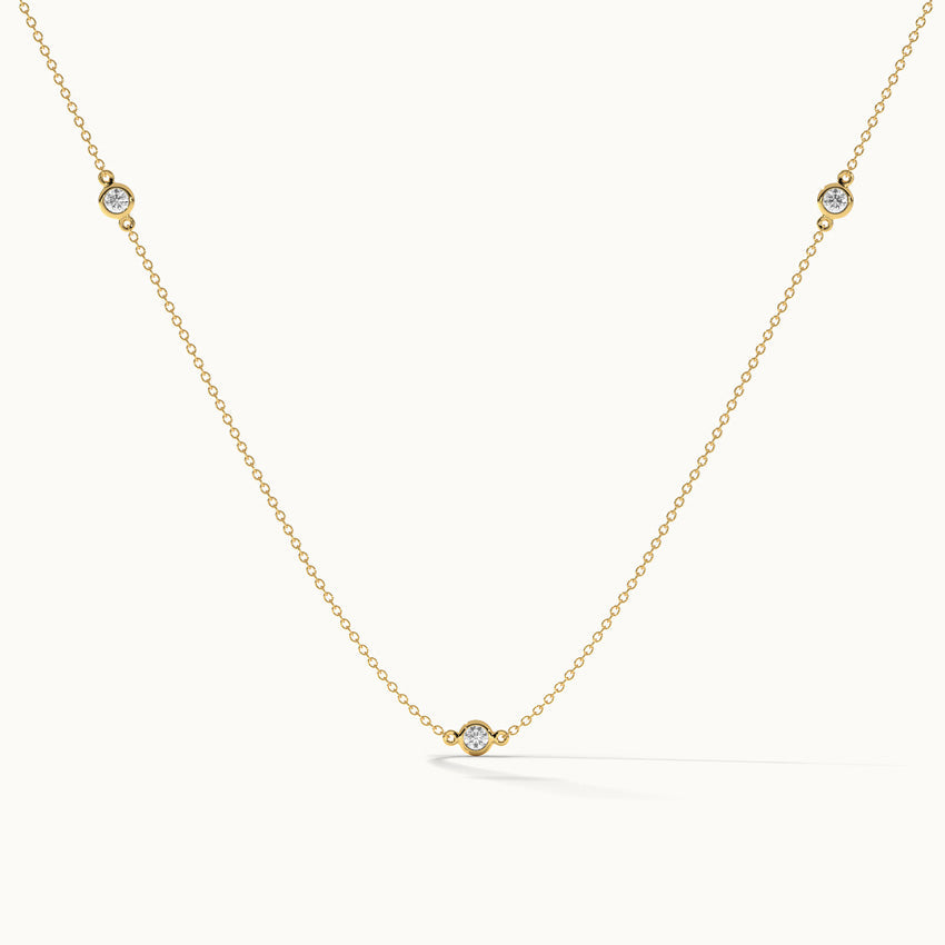 Bezel-Set Diamond Station Necklace, 14K Solid Gold, 1/3 ct Lab Grown Diamond-2