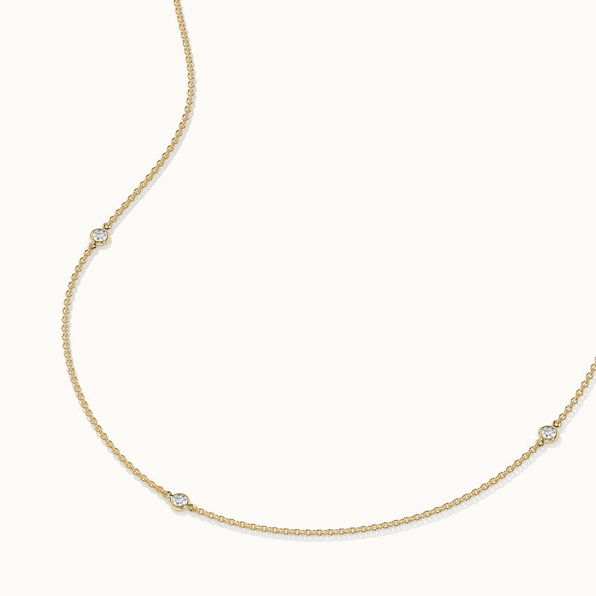 Bezel-Set Diamond Station Necklace, 14K Solid Gold, 1/3 ct Lab Grown Diamond-6