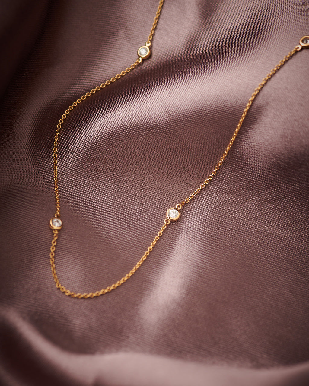 Bezel-Set Diamond Station Necklace, 14K Solid Gold, 1/3 ct Lab Grown Diamond-3