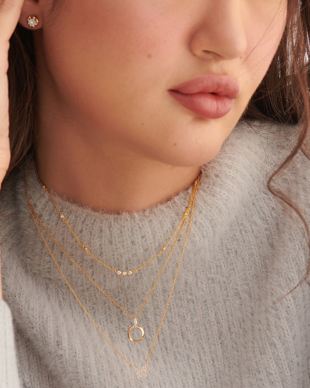 Trio Diamond Station Necklace, 14K Gold Vermeil, 1/3 ct Lab Grown Diamond-8
