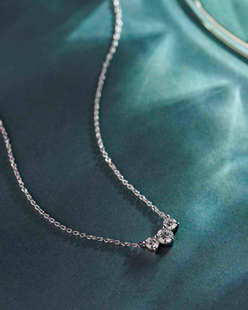 Three Stone Diamond Necklace, 14K Solid Gold, 1/2 ct Lab Grown Diamond-6