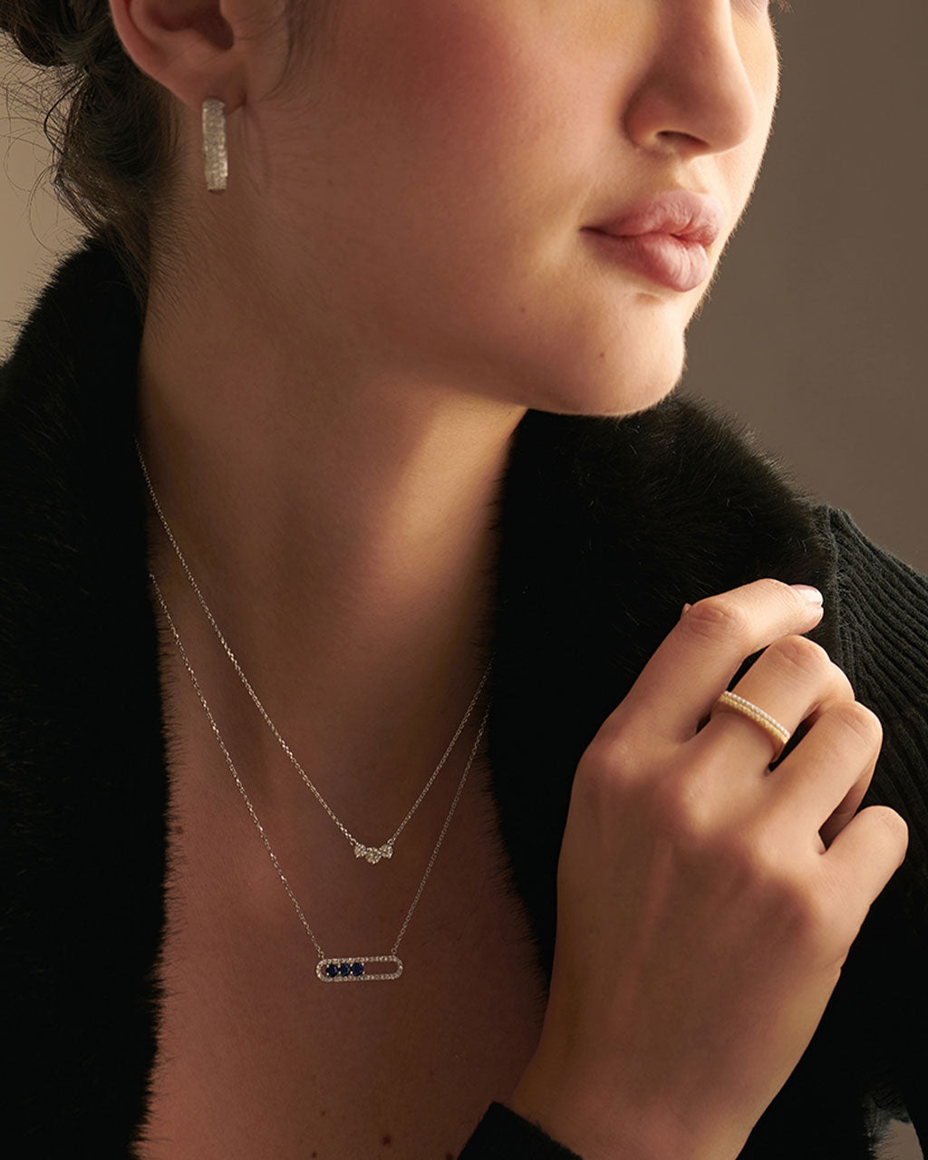 Three Stone Diamond Necklace, Sterling Silver, 1/2 ct Lab Grown Diamond-5