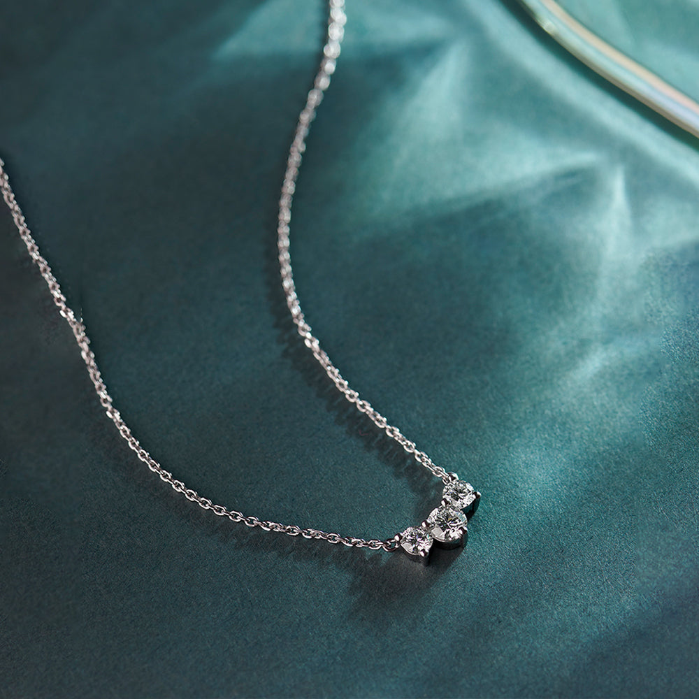 Three Stone Diamond Necklace, 14K Solid Gold, 1/2 ct Lab Grown Diamond-1
