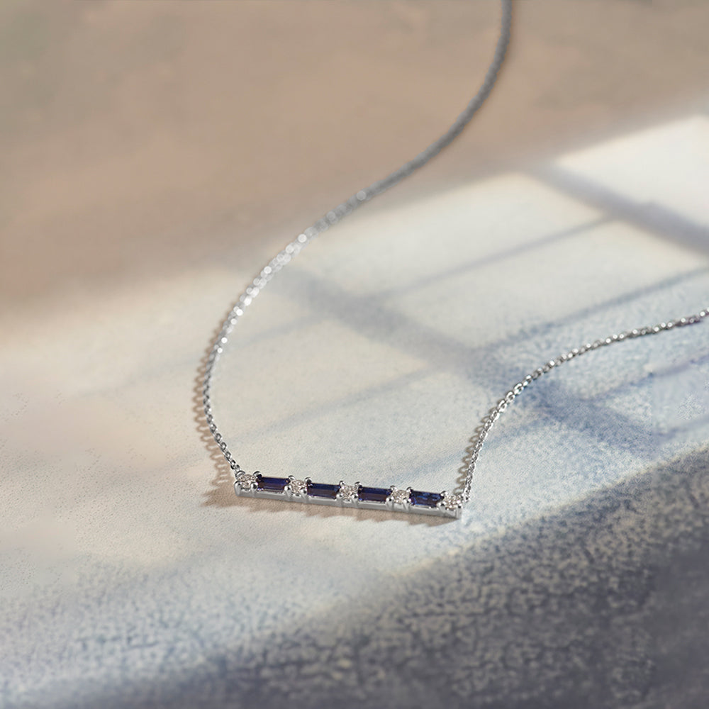 Baguette Diamond Bar Necklace, Sterling Silver, 1/5 ct Lab Grown Diamond-1