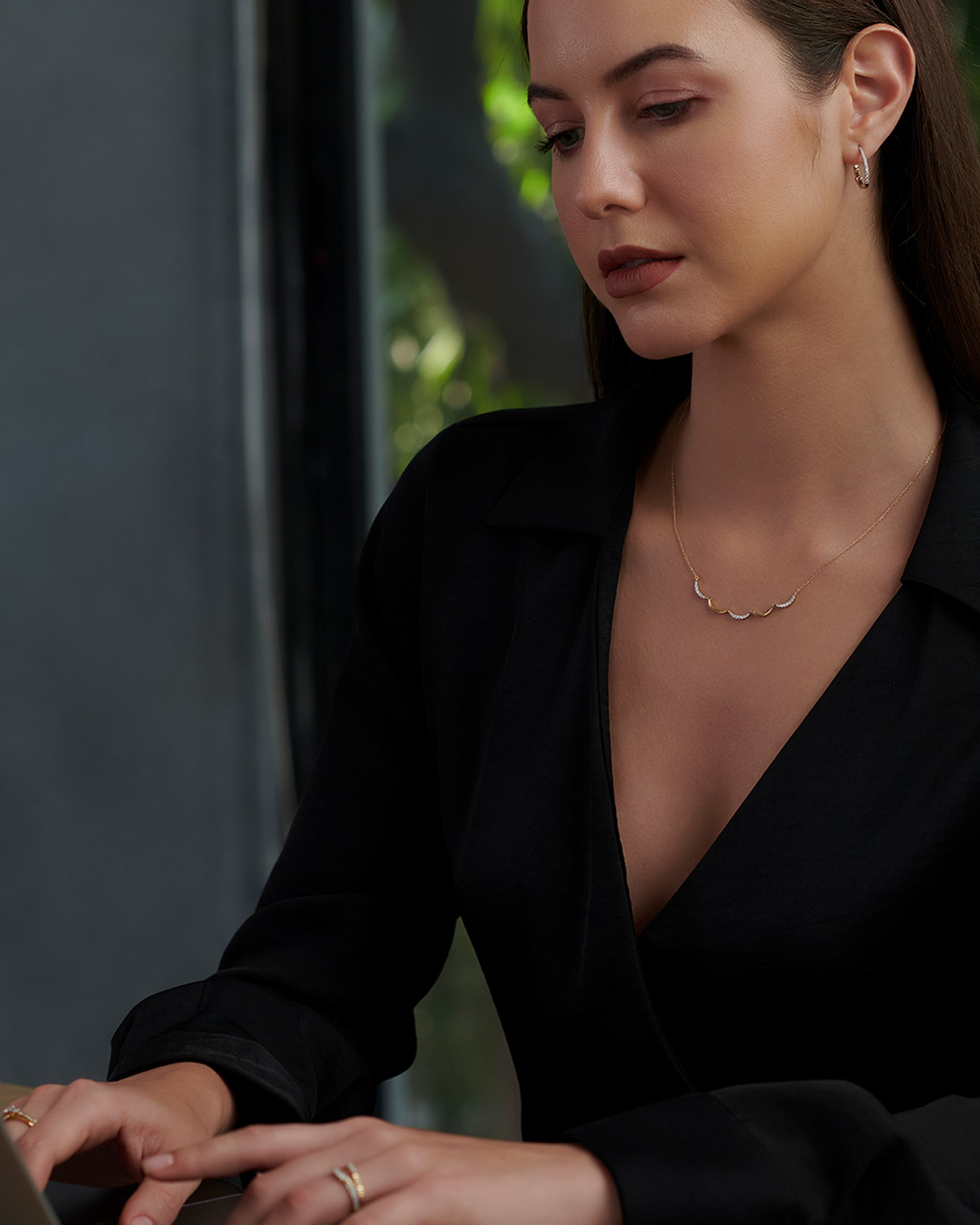 Scallop Diamond Necklace, 14K Solid Gold, 1/6 ct Lab Grown Diamond-4