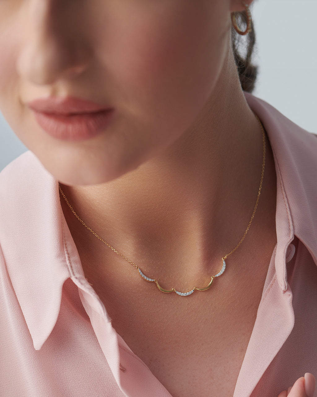 Scallop Diamond Necklace, 14K Solid Gold, 1/6 ct Lab Grown Diamond-2