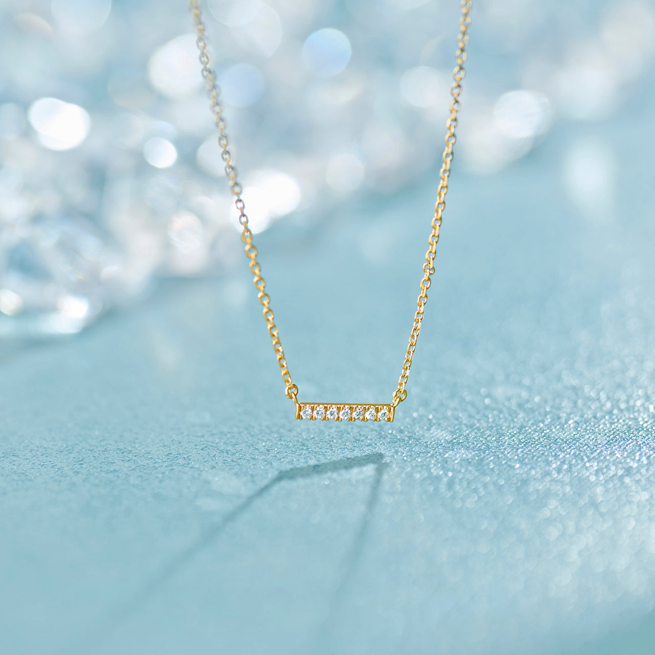 Chain Link Diamond Bar Necklace, 14K Gold Vermeil, 1/20 ct Lab Grown Diamond-1