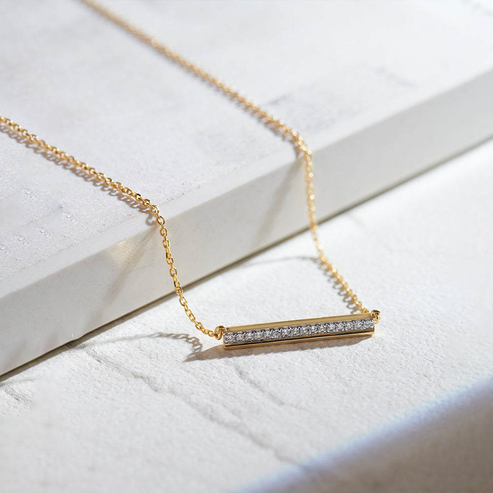 Diamond Bar Necklace, 14K Gold Vermeil, 1/10 ct Lab Grown Diamond-1