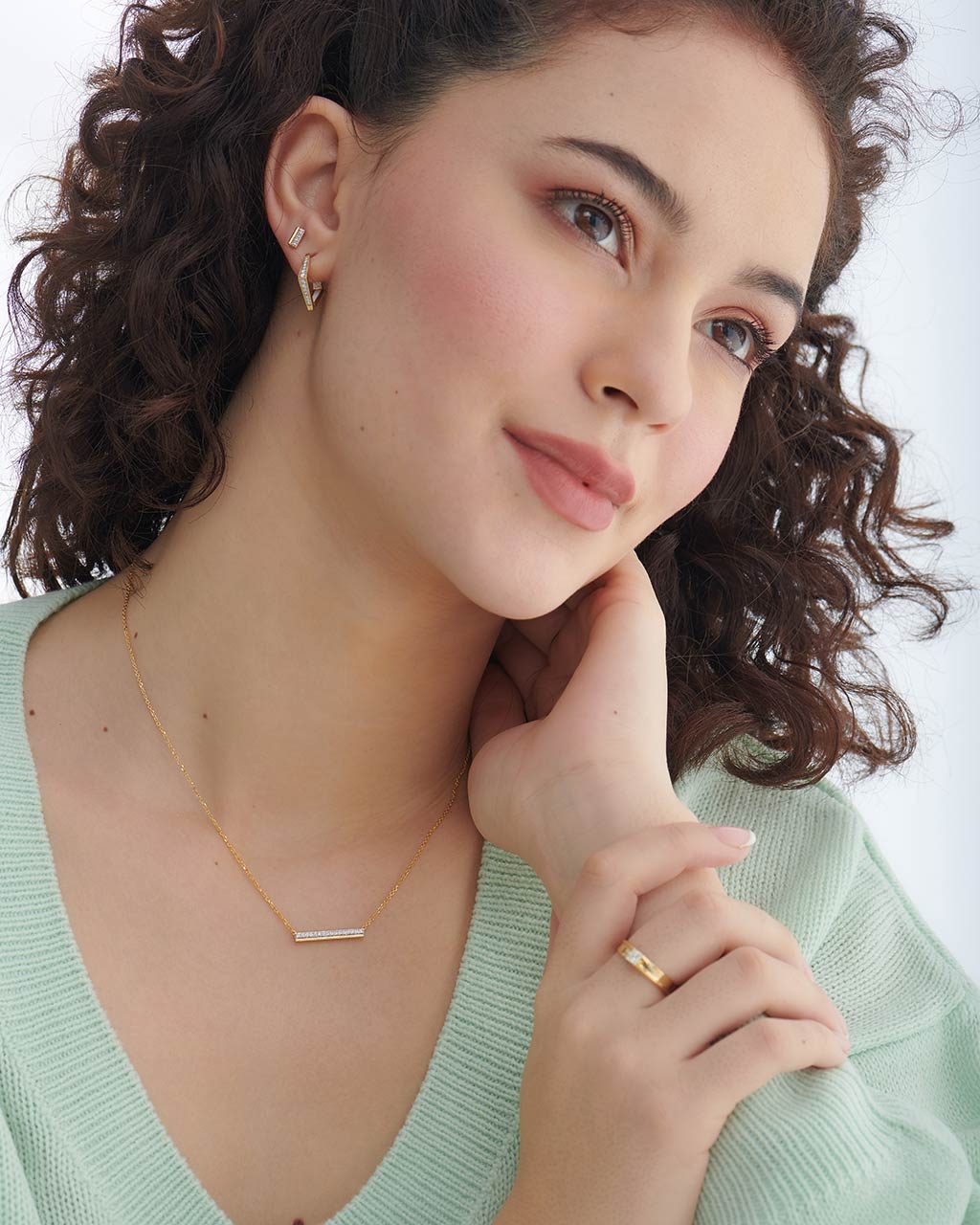 Diamond Bar Necklace, 14K Solid Gold, 1/10 ct Lab Grown Diamond-5
