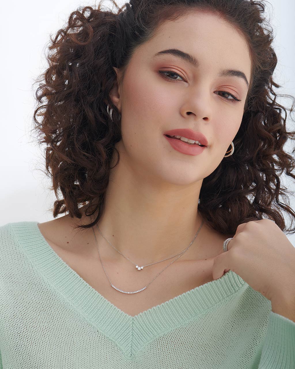 Three Stone Diamond Bar Necklace, Sterling Silver, 1/3 ct Lab Grown Diamond-2