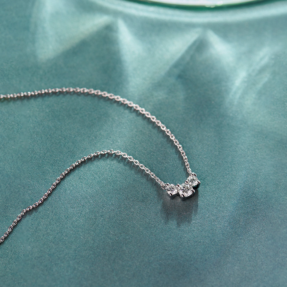Three Stone Diamond Bar Necklace, Sterling Silver, 1/3 ct Lab Grown Diamond-1