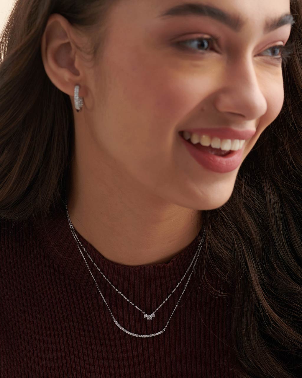 Three Stone Diamond Bar Necklace, Sterling Silver, 1/3 ct Lab Grown Diamond-5