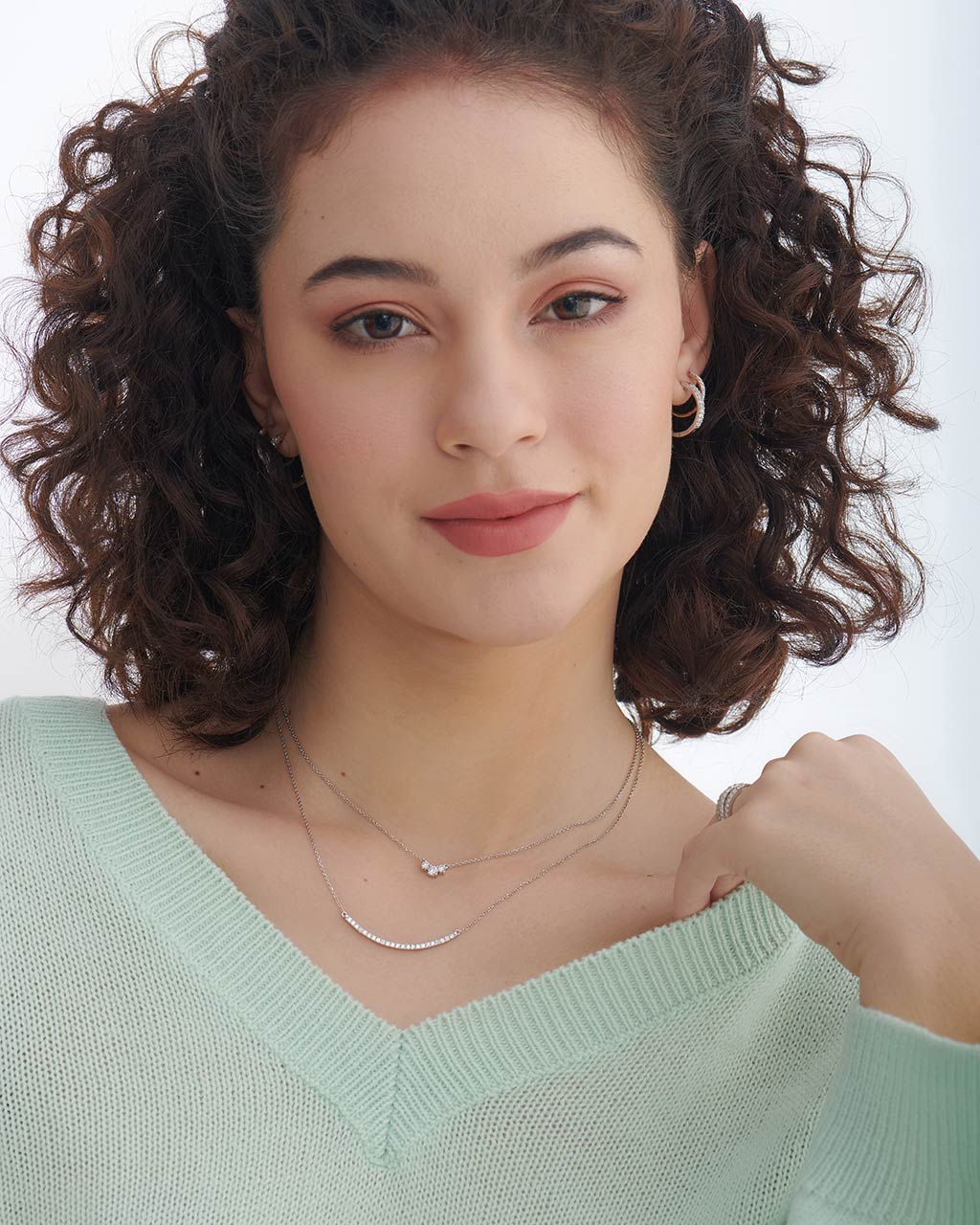Classic Curved Diamond Bar Necklace, Sterling Silver, 3/8 ct Lab Grown Diamond-5