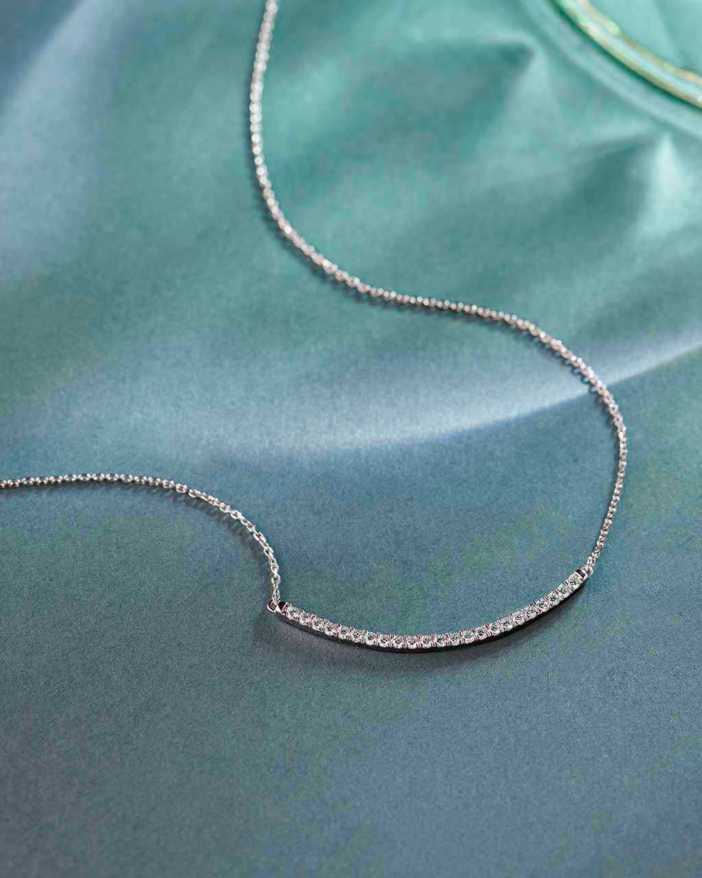 Classic Curved Diamond Bar Necklace
