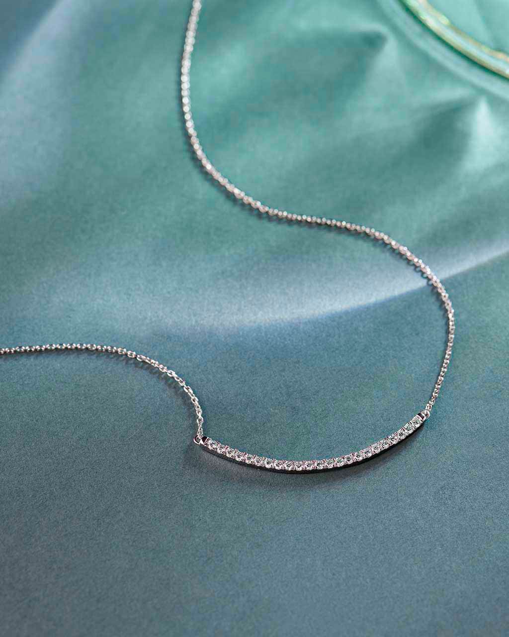 Classic Curved Diamond Bar Necklace, 14K Solid Gold, 3/8 ct Lab Grown Diamond-6
