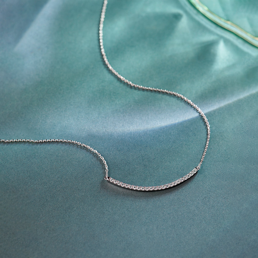 Classic Curved Diamond Bar Necklace, 14K Solid Gold, 3/8 ct Lab Grown Diamond-1