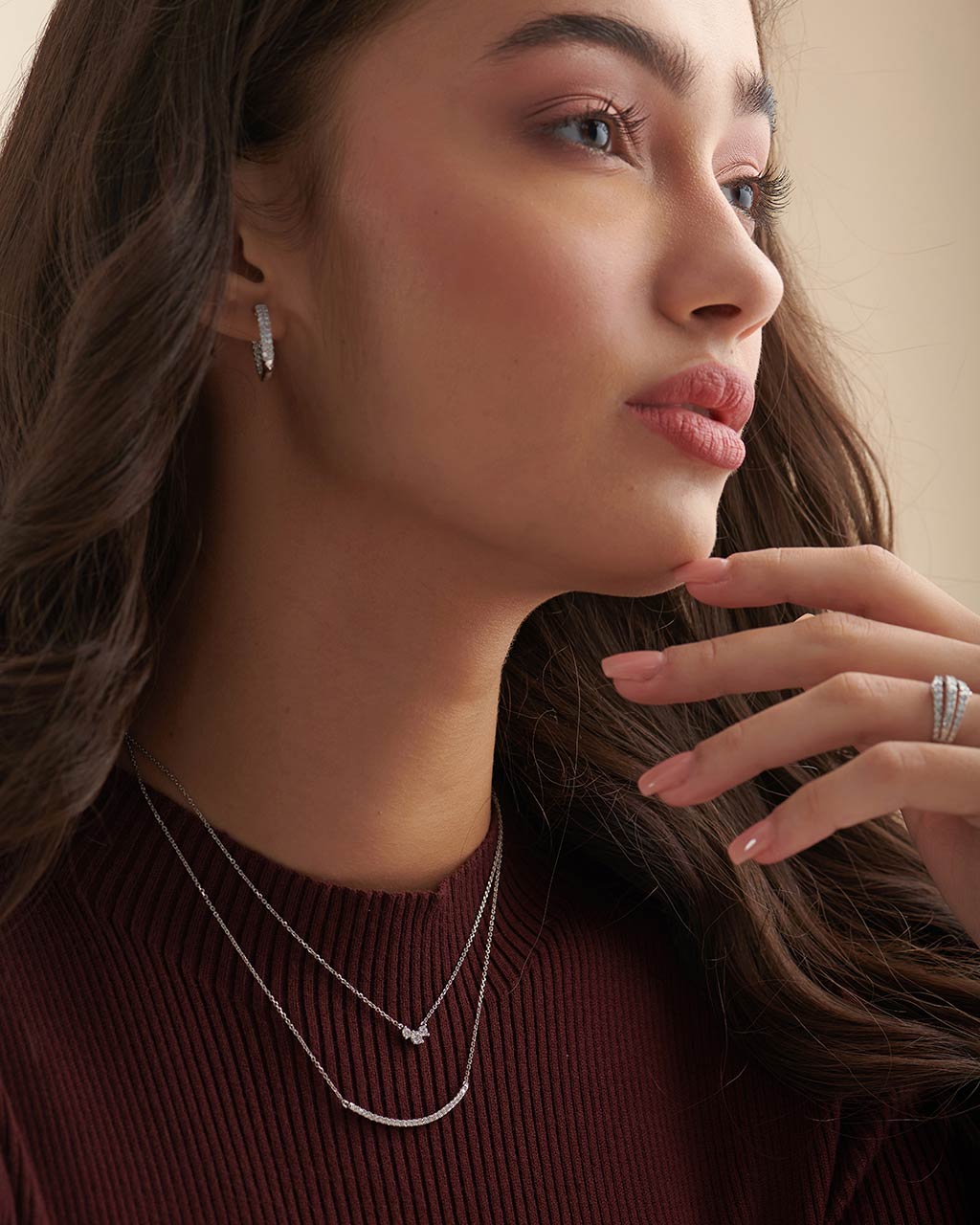 Classic Curved Diamond Bar Necklace, Sterling Silver, 3/8 ct Lab Grown Diamond-2