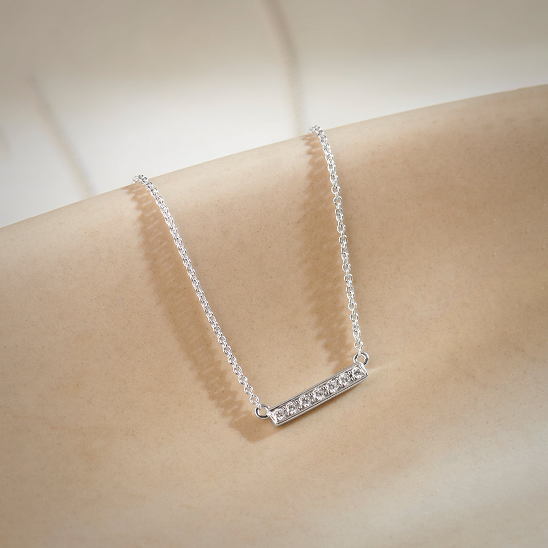 Line Diamond Bar Necklace, 14K Solid Gold, 1/10 ct Lab Grown Diamond-1