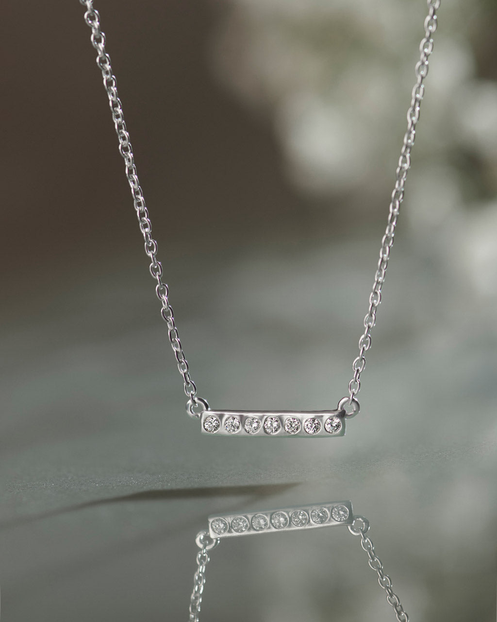 Line Diamond Bar Necklace, 14K Solid Gold, 1/10 ct Lab Grown Diamond-6