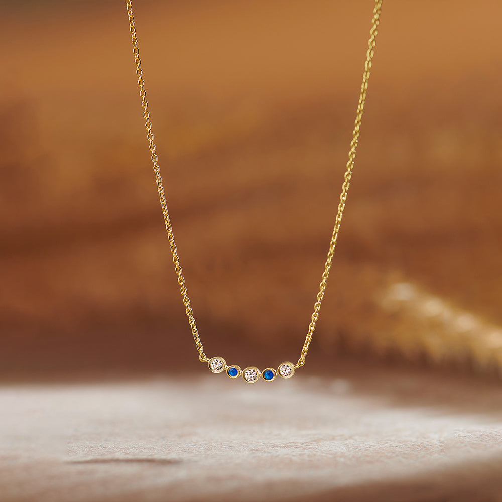 Curved Diamond Bar Necklace, 14K Solid Gold, 1/10 ct Lab Grown Diamond-1