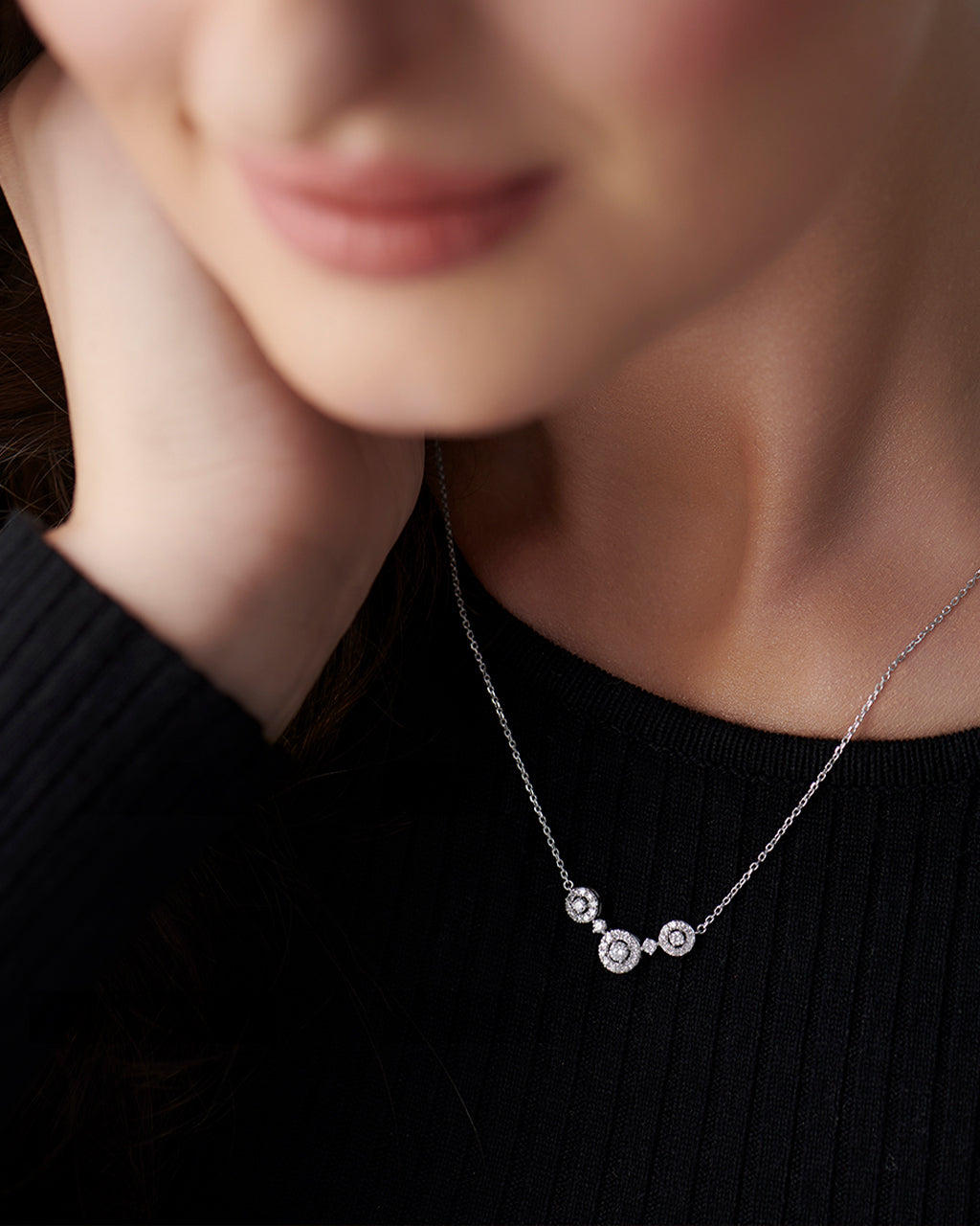Round Halo Diamond Necklace, Sterling Silver, 3/8 ct Lab Grown Diamond-2