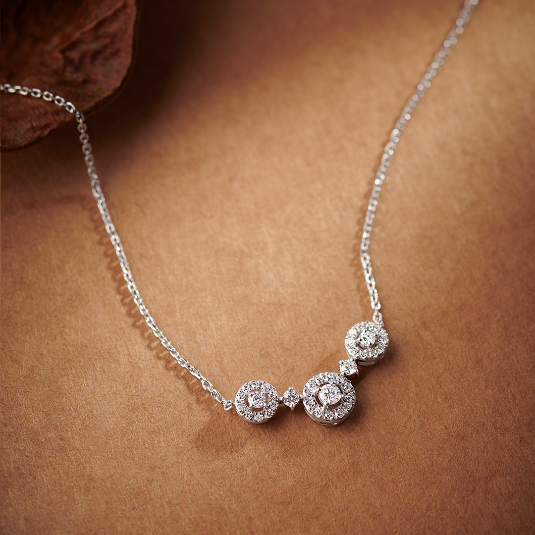 Round Halo Diamond Necklace, Sterling Silver, 3/8 ct Lab Grown Diamond-1