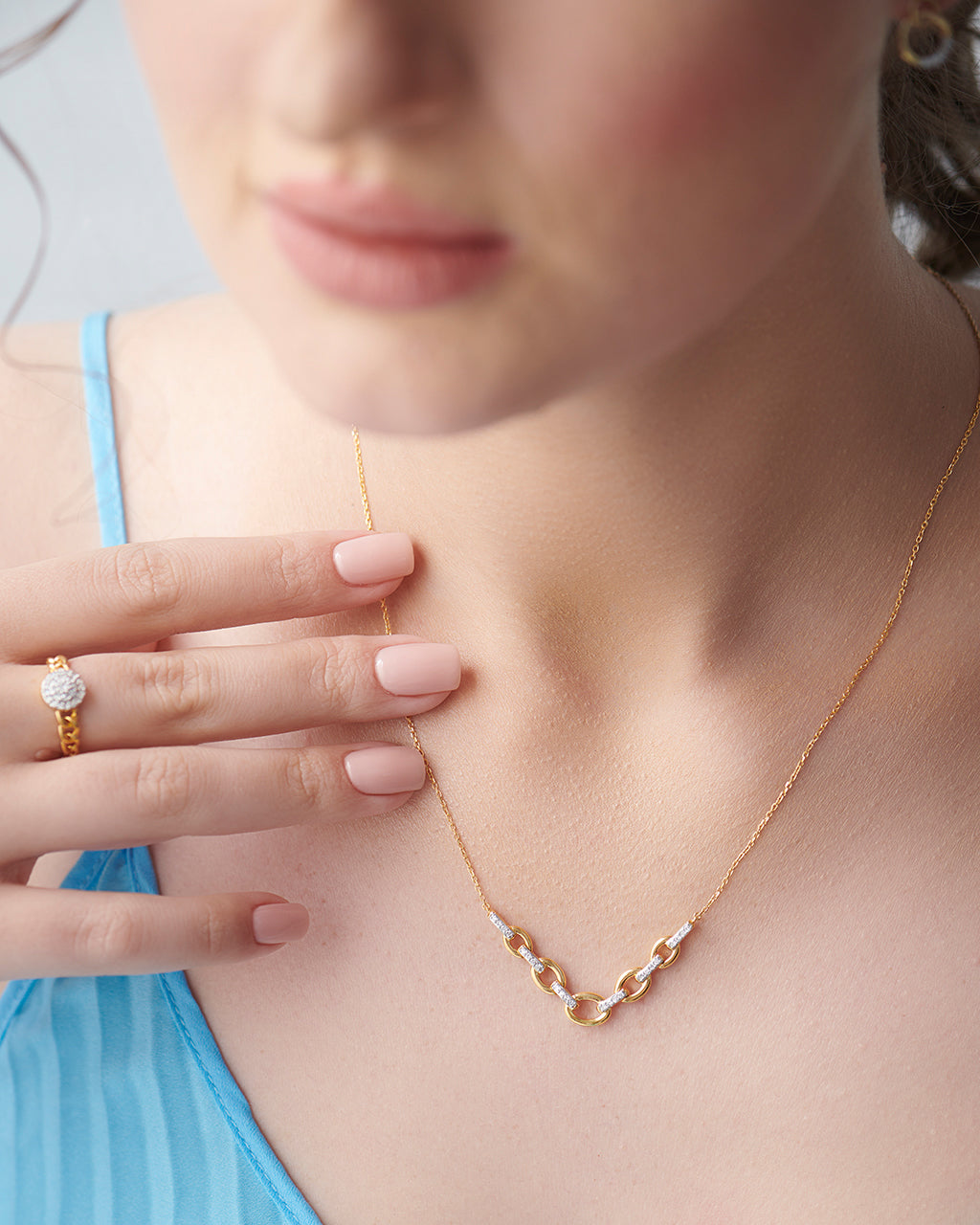 Linked Chain Diamond Bar Necklace, 14K Gold Vermeil, 1/6 ct Lab Grown Diamond-5