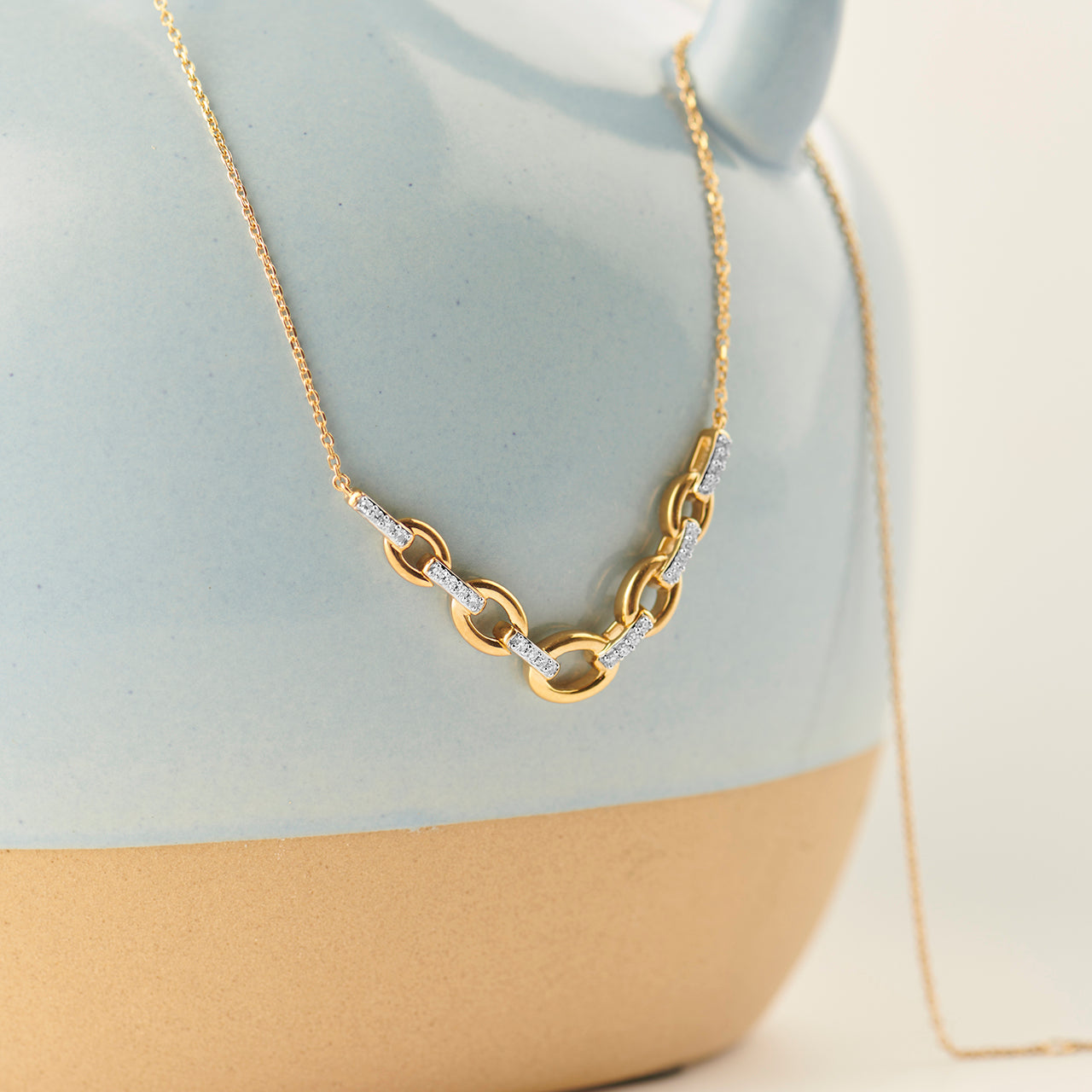 Linked Chain Diamond Bar Necklace, 14K Gold Vermeil, 1/6 ct Lab Grown Diamond-1