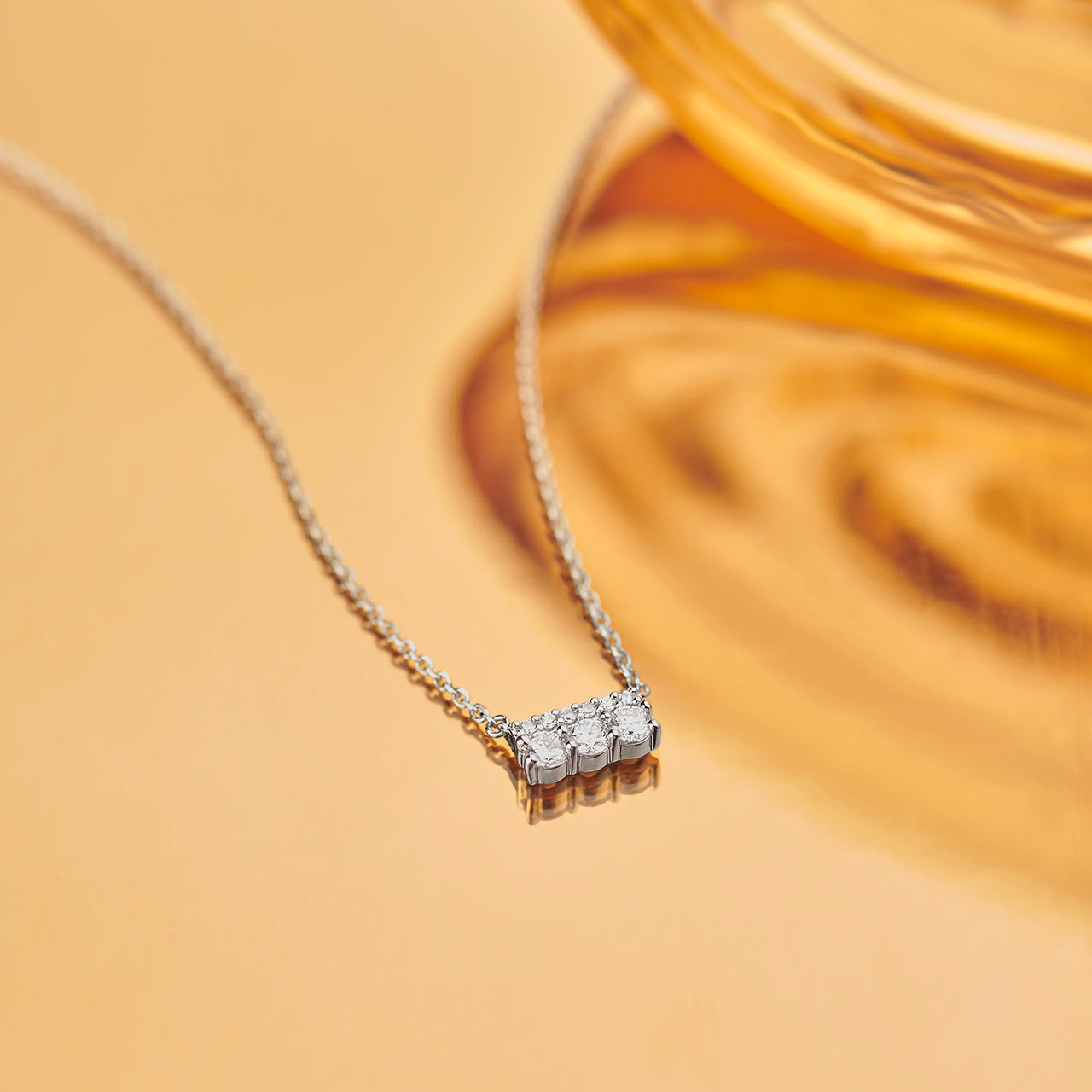 Three Stone Pave Diamond Bar Necklace, Sterling Silver, 1/4 ct Lab Grown Diamond-1