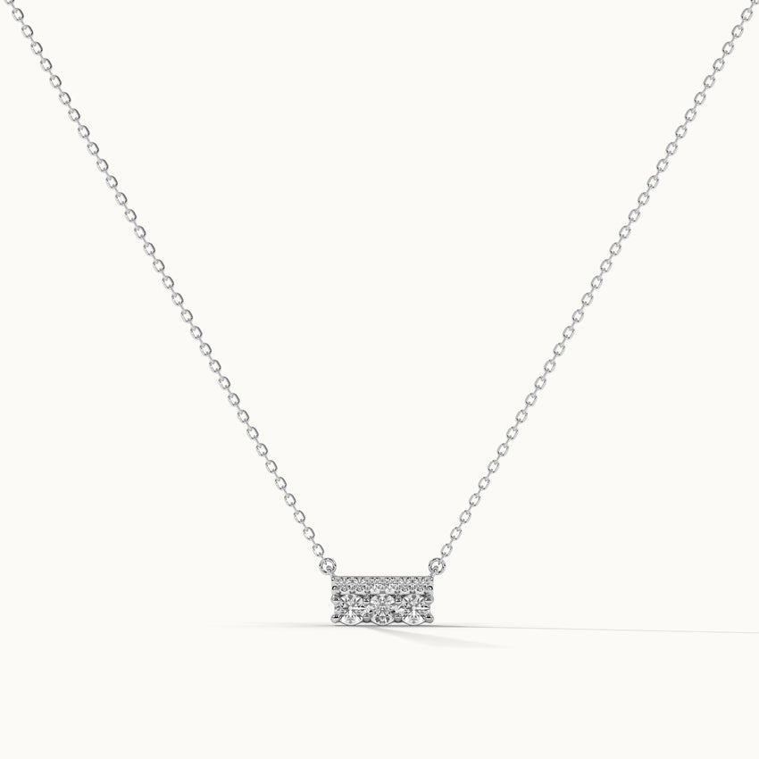 Three Stone Pave Diamond Bar Necklace, 14K Solid Gold, 1/4 ct Lab Grown Diamond-3