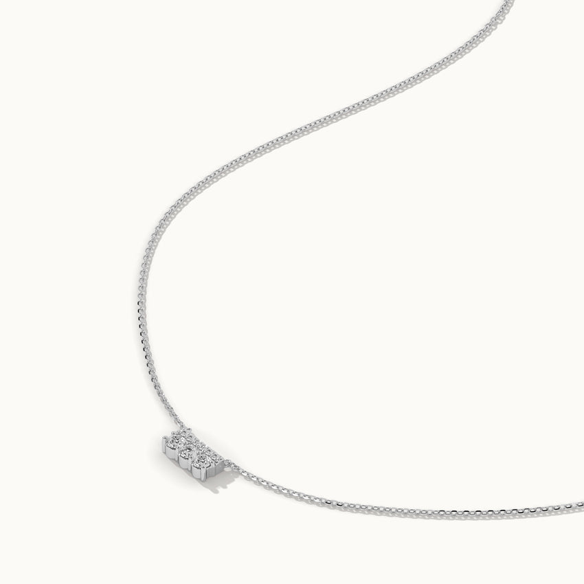 Three Stone Pave Diamond Bar Necklace