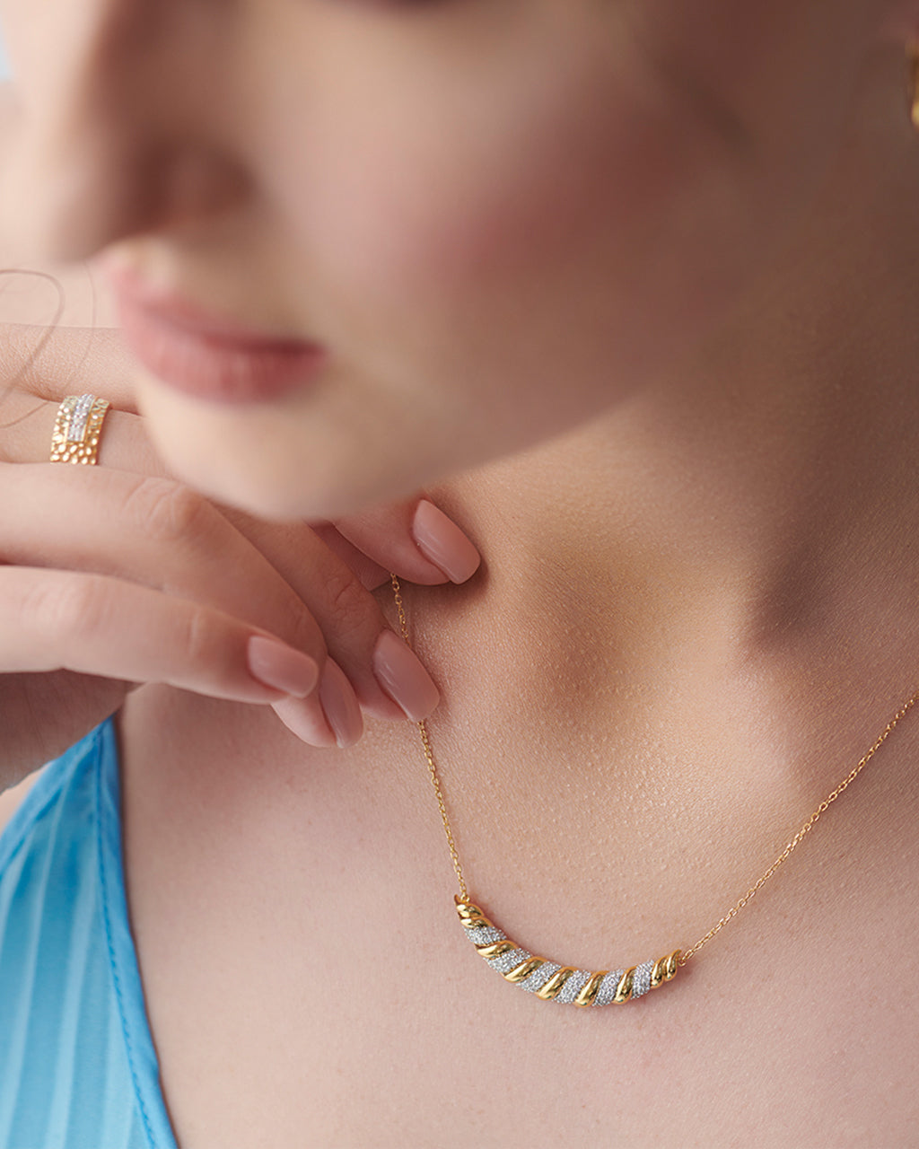 Croissant Diamond Necklace, 14K Gold Vermeil, 5/8 ct Lab Grown Diamond-2
