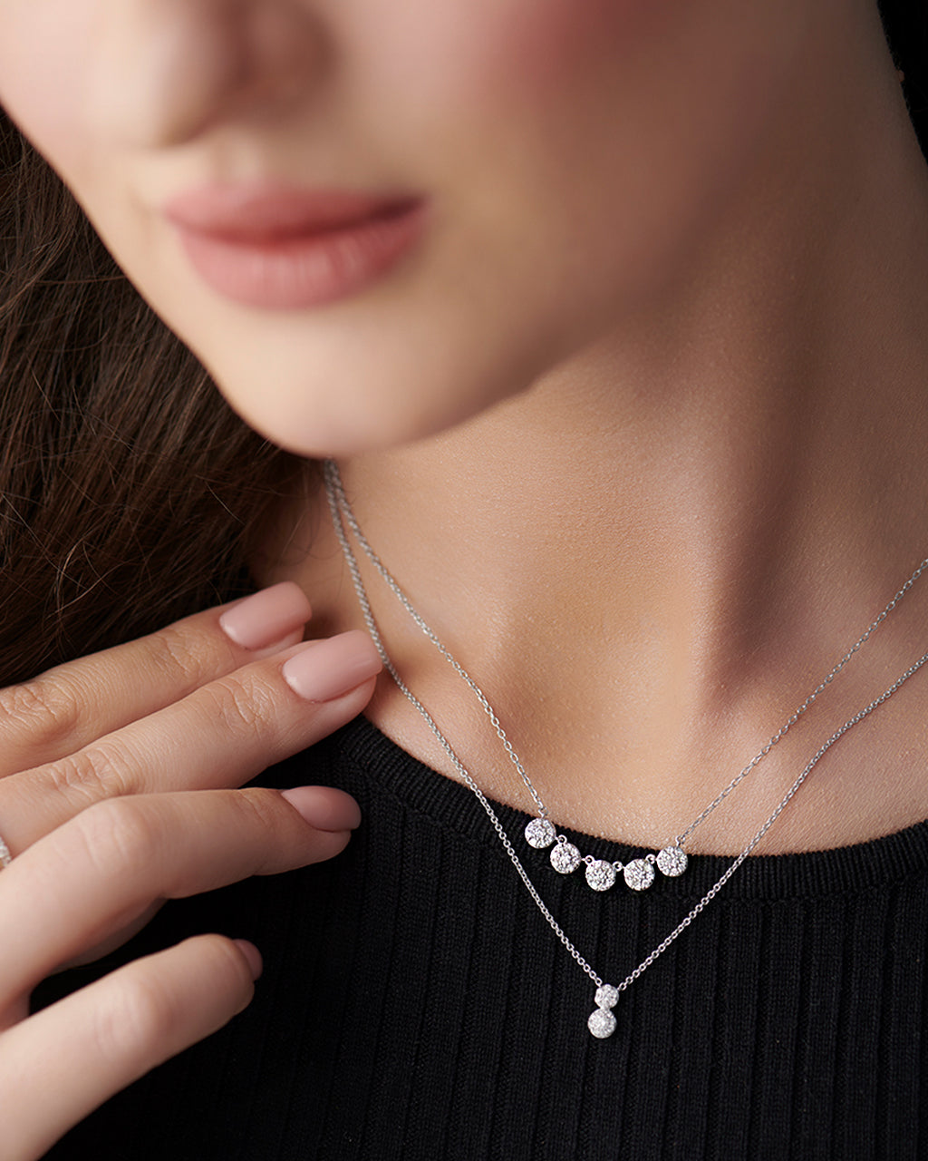 Round Bar Necklace|Sterling Silver Lab Grown Diamond |HYOU