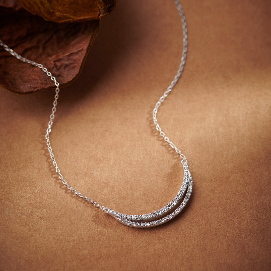 Deep Curved Diamond Necklace, 14K Solid Gold, 1/2 ct Lab Grown Diamond-1