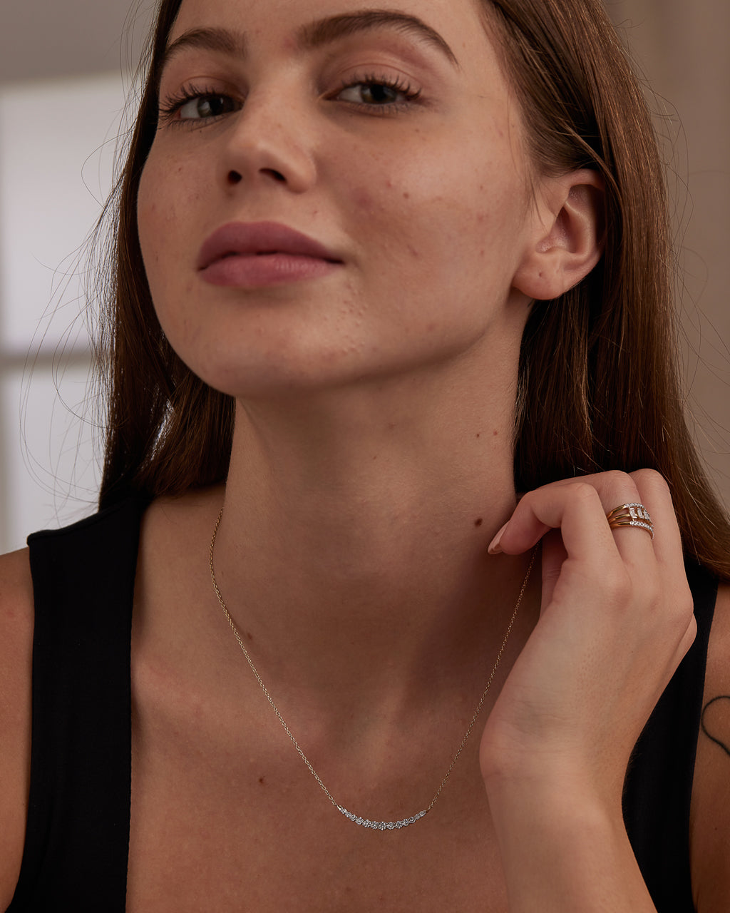 Scallop Bar Diamond Necklace, 14K Gold Vermeil, 3/4 ct Lab Grown Diamond-4