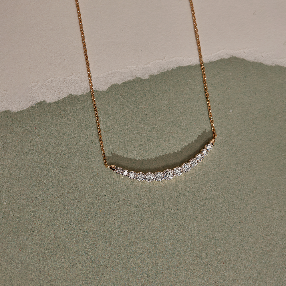Scallop Bar Diamond Necklace, 14K Solid Gold, 3/4 ct Lab Grown Diamond-1