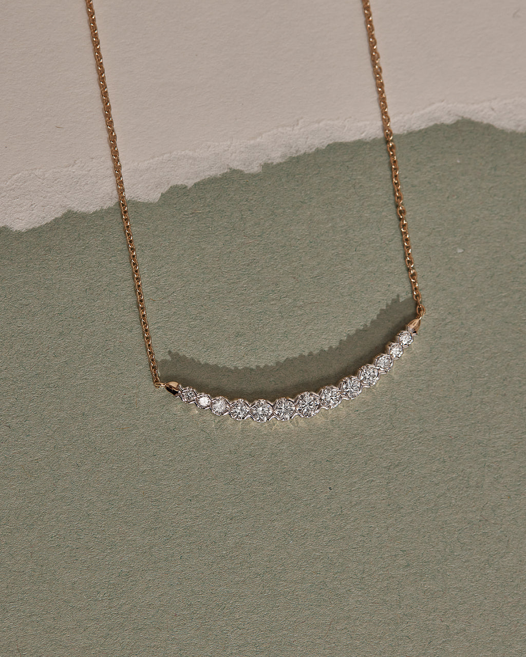 Scallop Bar Diamond Necklace, 14K Gold Vermeil, 3/4 ct Lab Grown Diamond-6