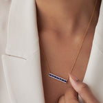 Created Sapphire Bar Necklace, 14K Solid Gold, 1/3 ct Lab Grown Diamond-4