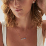 Created Sapphire Bar Necklace, 14K Solid Gold, 1/3 ct Lab Grown Diamond-2