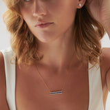 Created Sapphire Bar Necklace, 14K Solid Gold, 1/3 ct Lab Grown Diamond-2