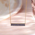 Created Sapphire Bar Necklace, 14K Solid Gold, 1/3 ct Lab Grown Diamond-6