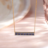 Created Sapphire Bar Necklace, 14K Solid Gold, 1/3 ct Lab Grown Diamond-6