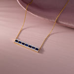 Created Sapphire Bar Necklace, 14K Solid Gold, 1/3 ct Lab Grown Diamond-5