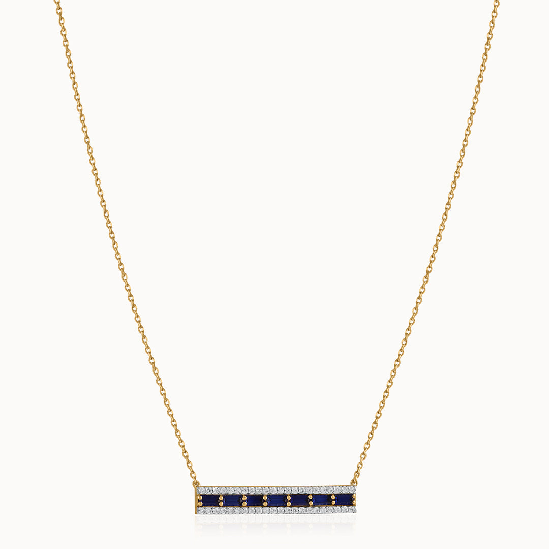 Created Sapphire Bar Necklace, 14K Solid Gold, 1/3 ct Lab Grown Diamond-3
