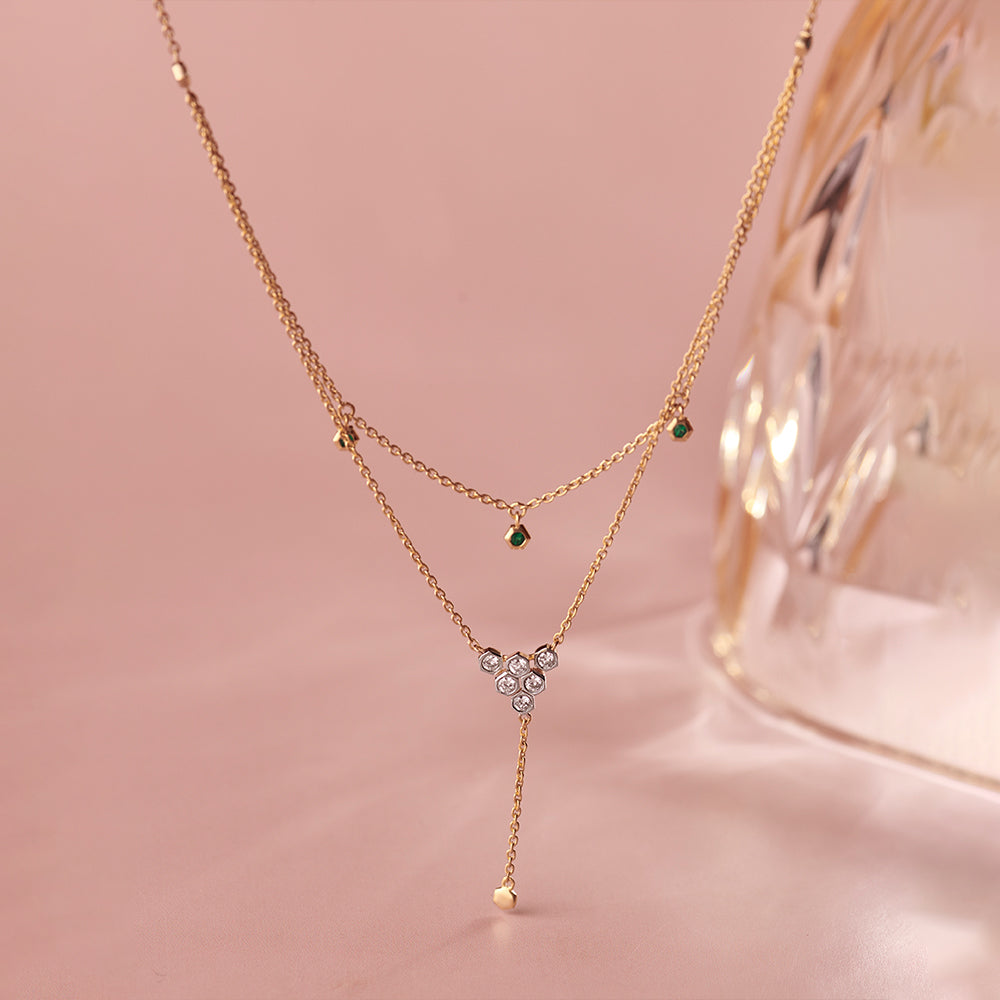 Layered Diamond Necklace, 14K Solid Gold, 1/6 ct Lab Grown Diamond-1