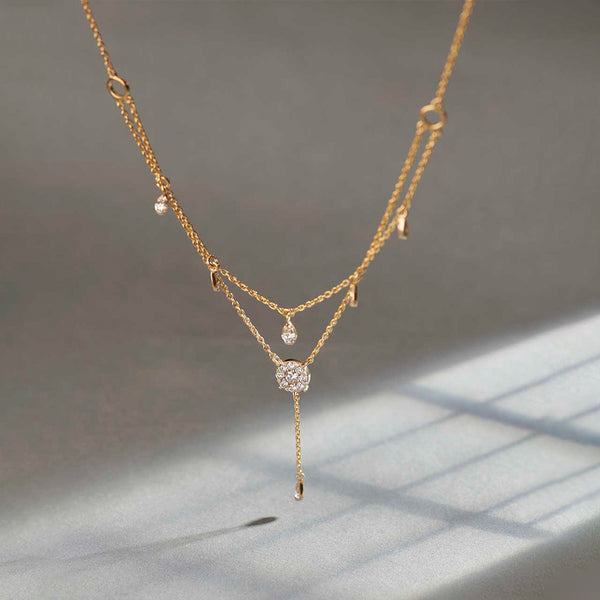 Round Layered Necklace|14K Gold Vermeil Lab Grown Diamond