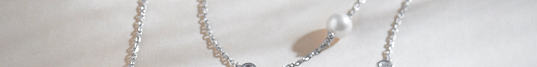 Layered Pearl Diamond Station Necklace, Sterling Silver, 1/3 ct Lab Grown Diamond-1