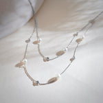 Layered Pearl Diamond Station Necklace, Sterling Silver, 1/3 ct Lab Grown Diamond-1
