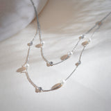 Layered Pearl Diamond Station Necklace, Sterling Silver, 1/3 ct Lab Grown Diamond-1