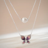 Butterfly Enamel Diamond Layered Necklace, Sterling Silver, 1/4 ct Lab Grown Diamond-6
